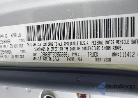 2013 Ram 1500 Express z USA, uszkodzony, nr VIN 1C6RR6FT3DS550361
